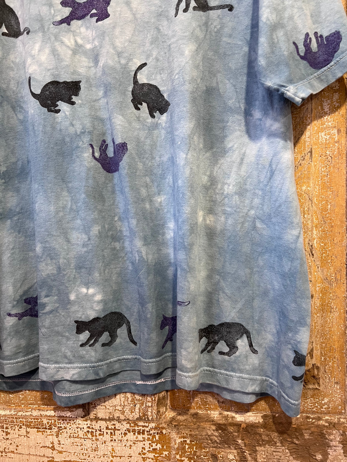 90's Cat Stamped AOP Tie Dye T-Shirt
