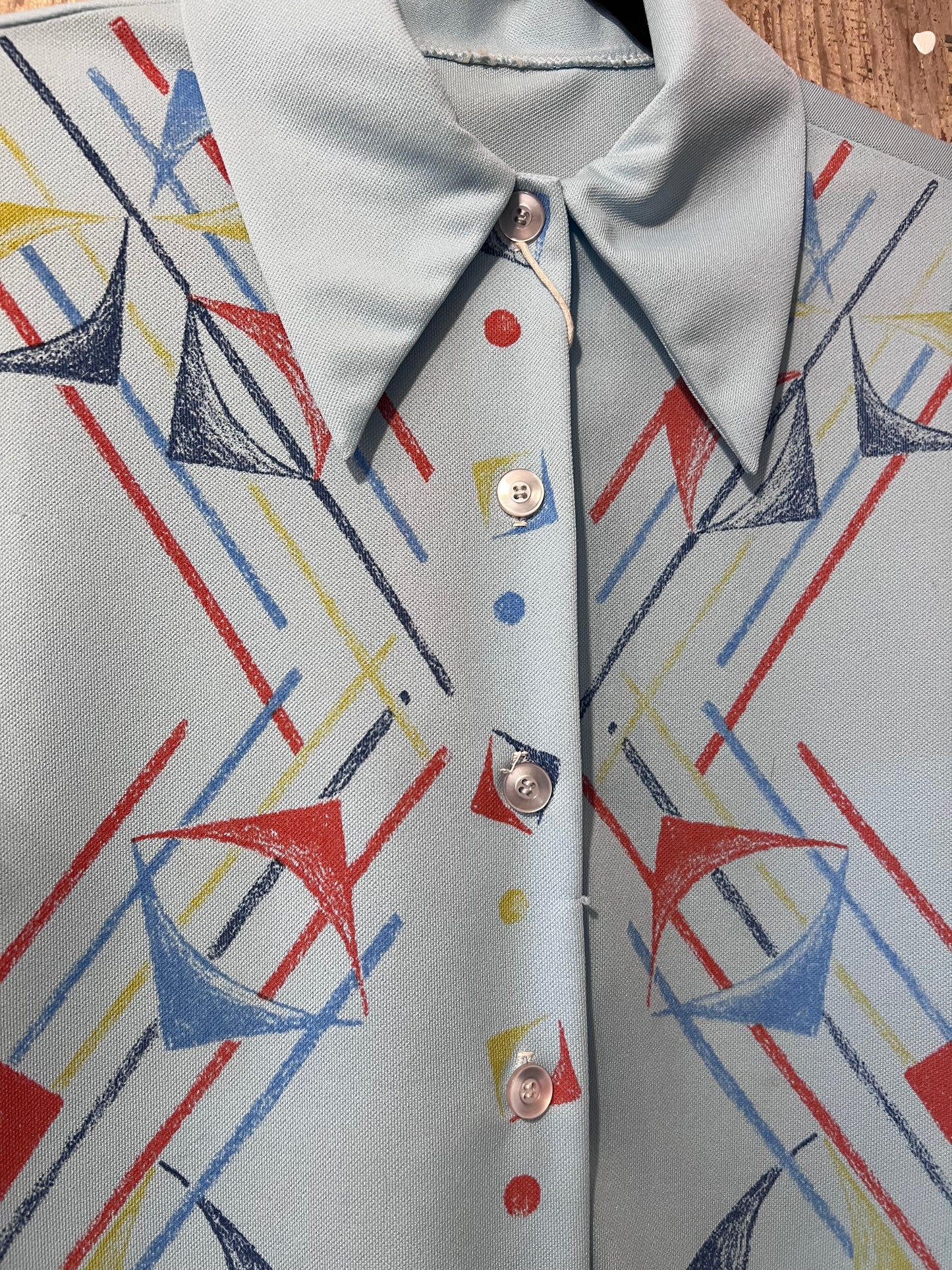 70's Baby Blue Patterned Button Up Shirt