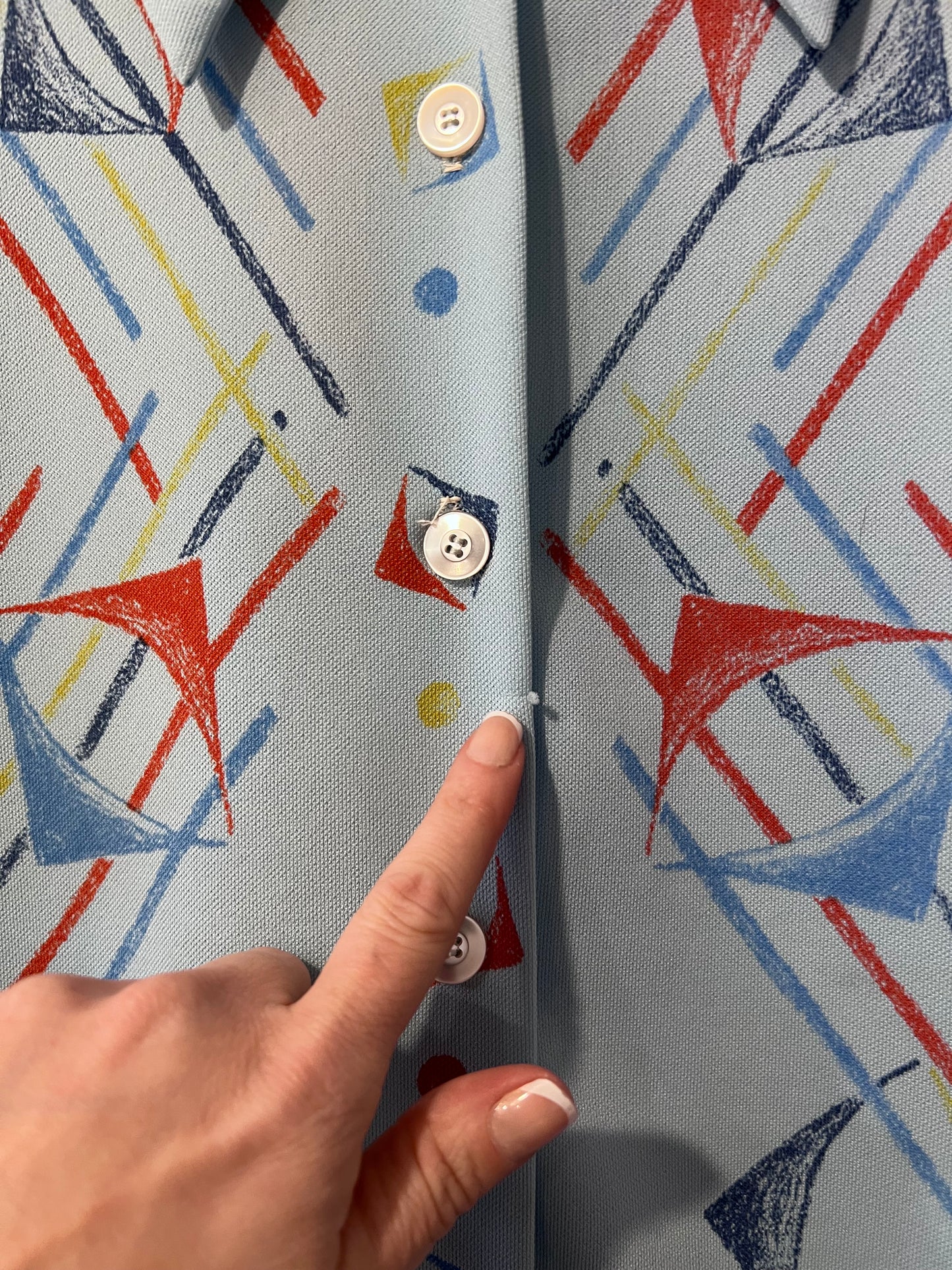 70's Baby Blue Patterned Button Up Shirt