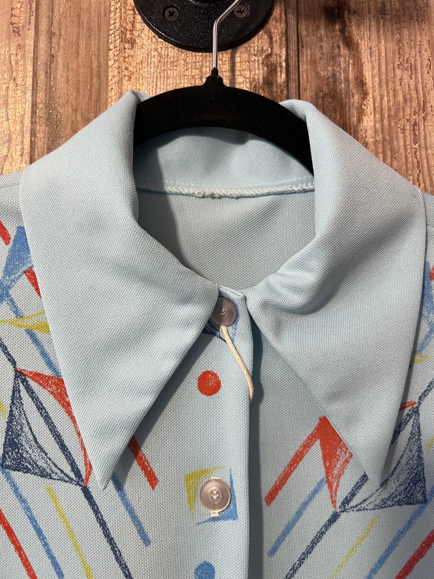 70's Baby Blue Patterned Button Up Shirt