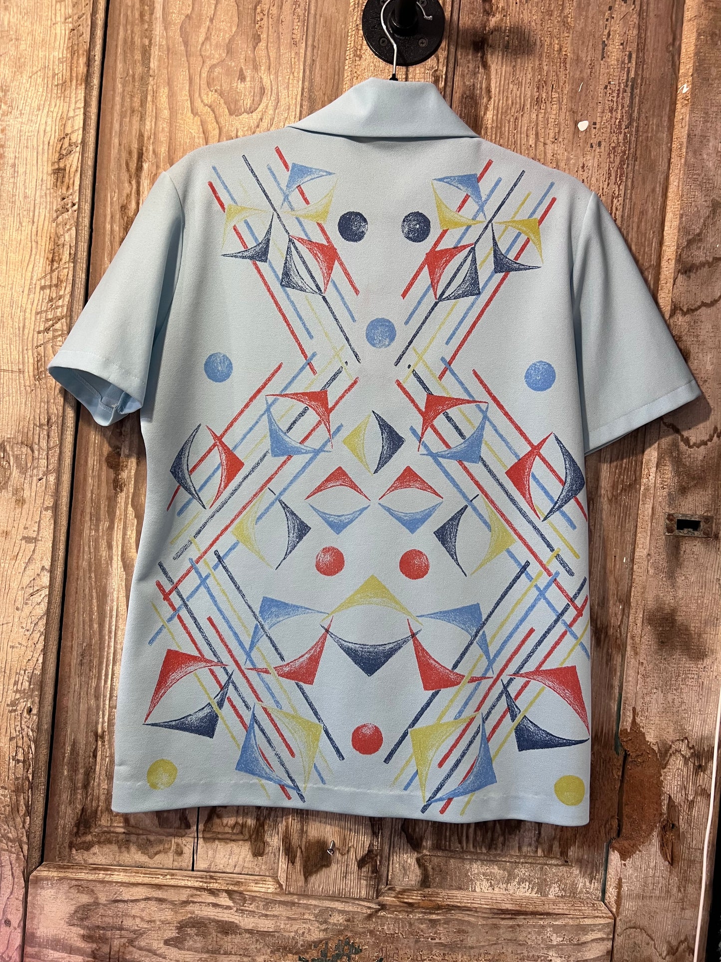 70's Baby Blue Patterned Button Up Shirt