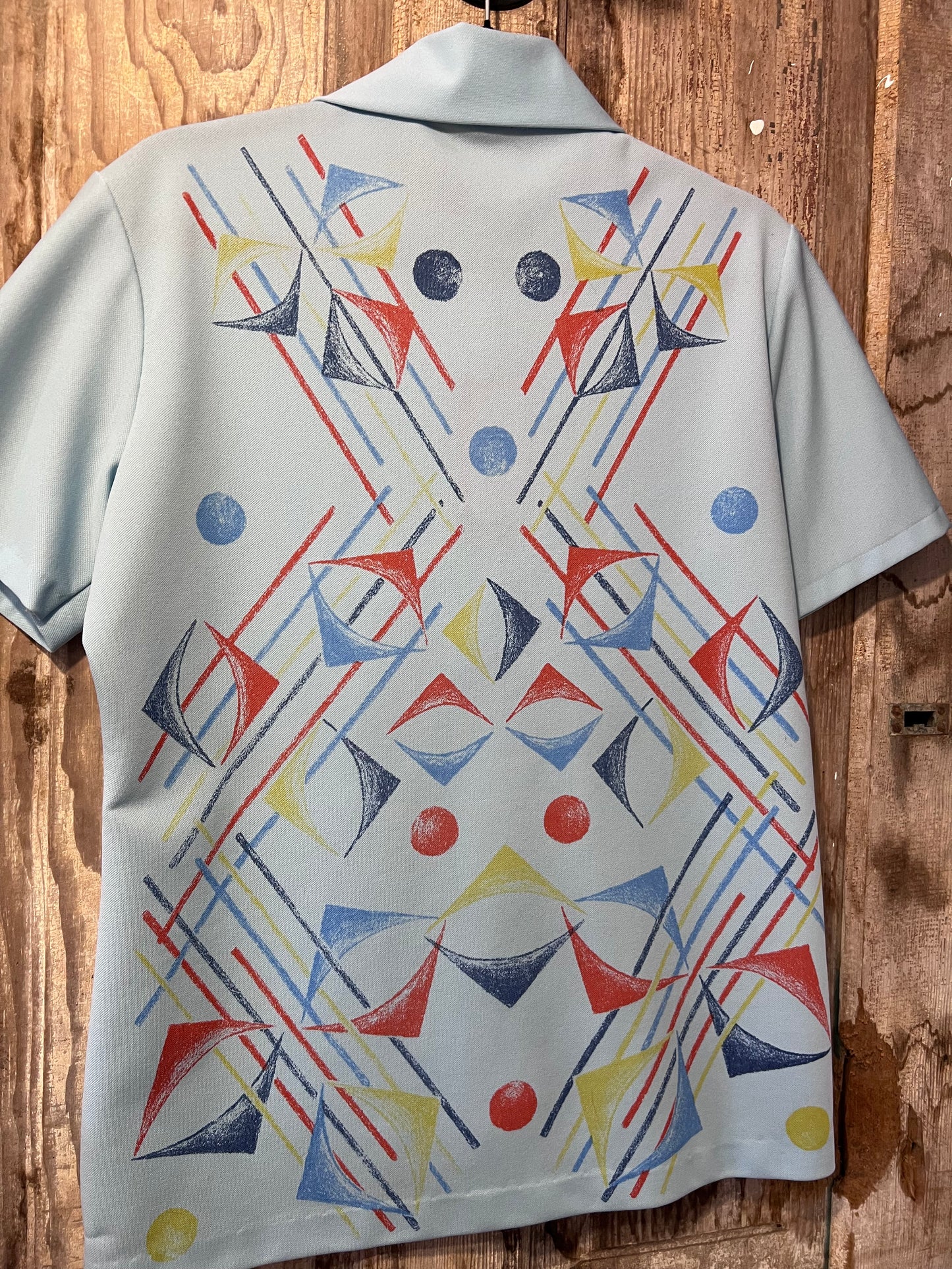 70's Baby Blue Patterned Button Up Shirt