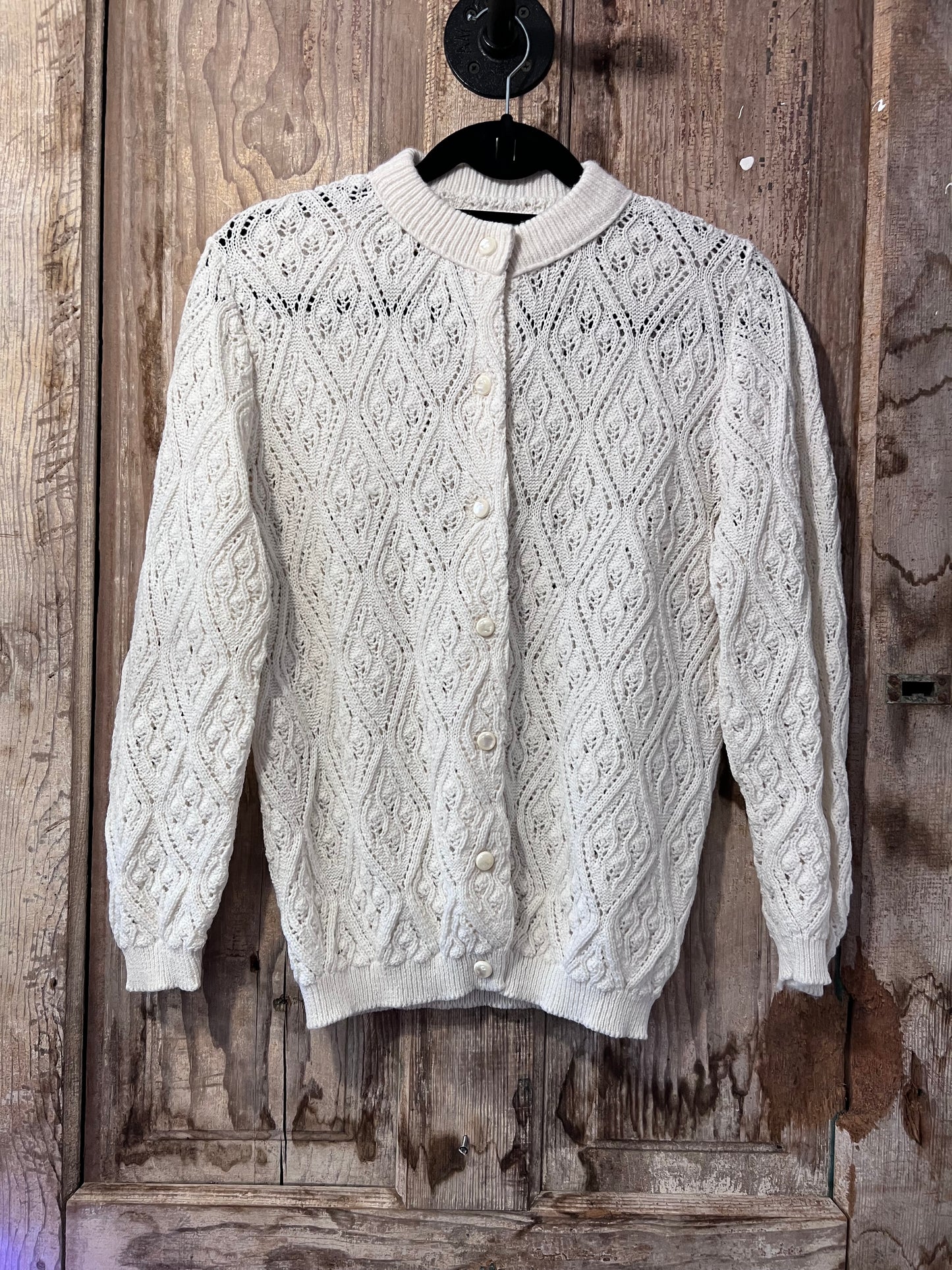 70's White Knit Button Up Cardigan