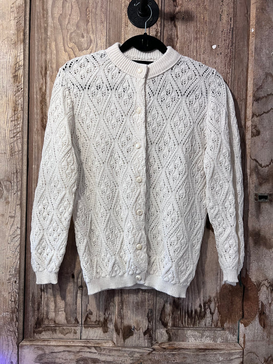 70's White Knit Button Up Cardigan