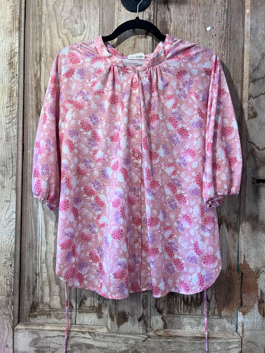 70's Illusions Pink + Purple Floral Button Up Blouse