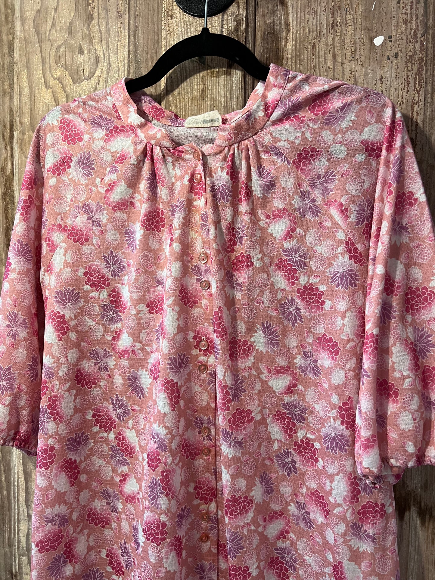 70's Illusions Pink + Purple Floral Button Up Blouse