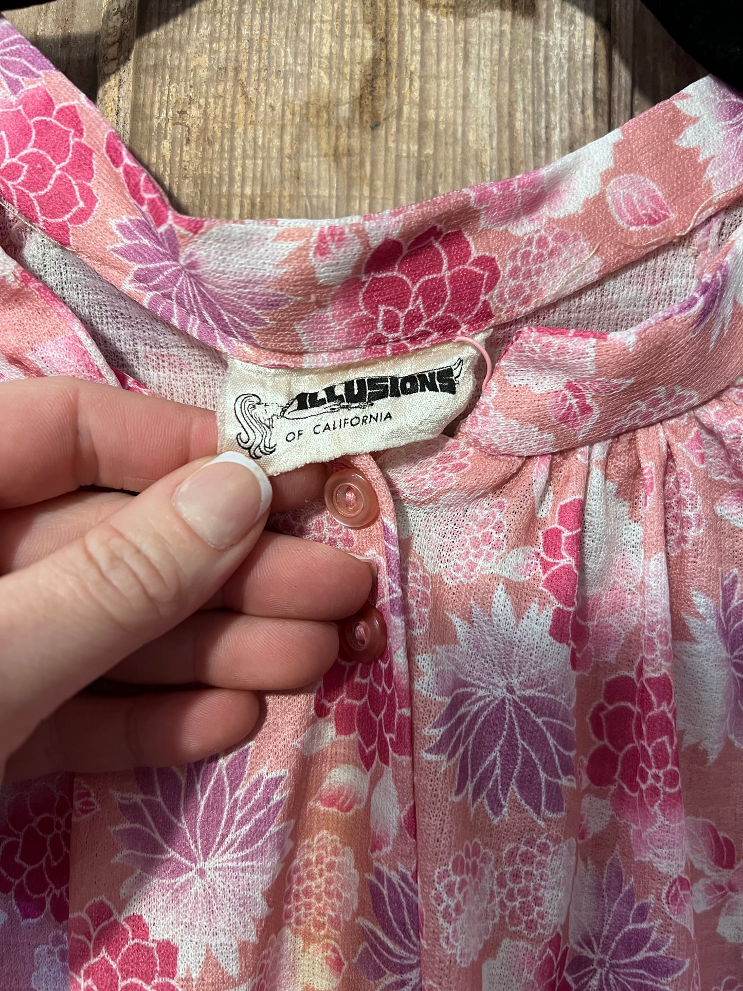 70's Illusions Pink + Purple Floral Button Up Blouse