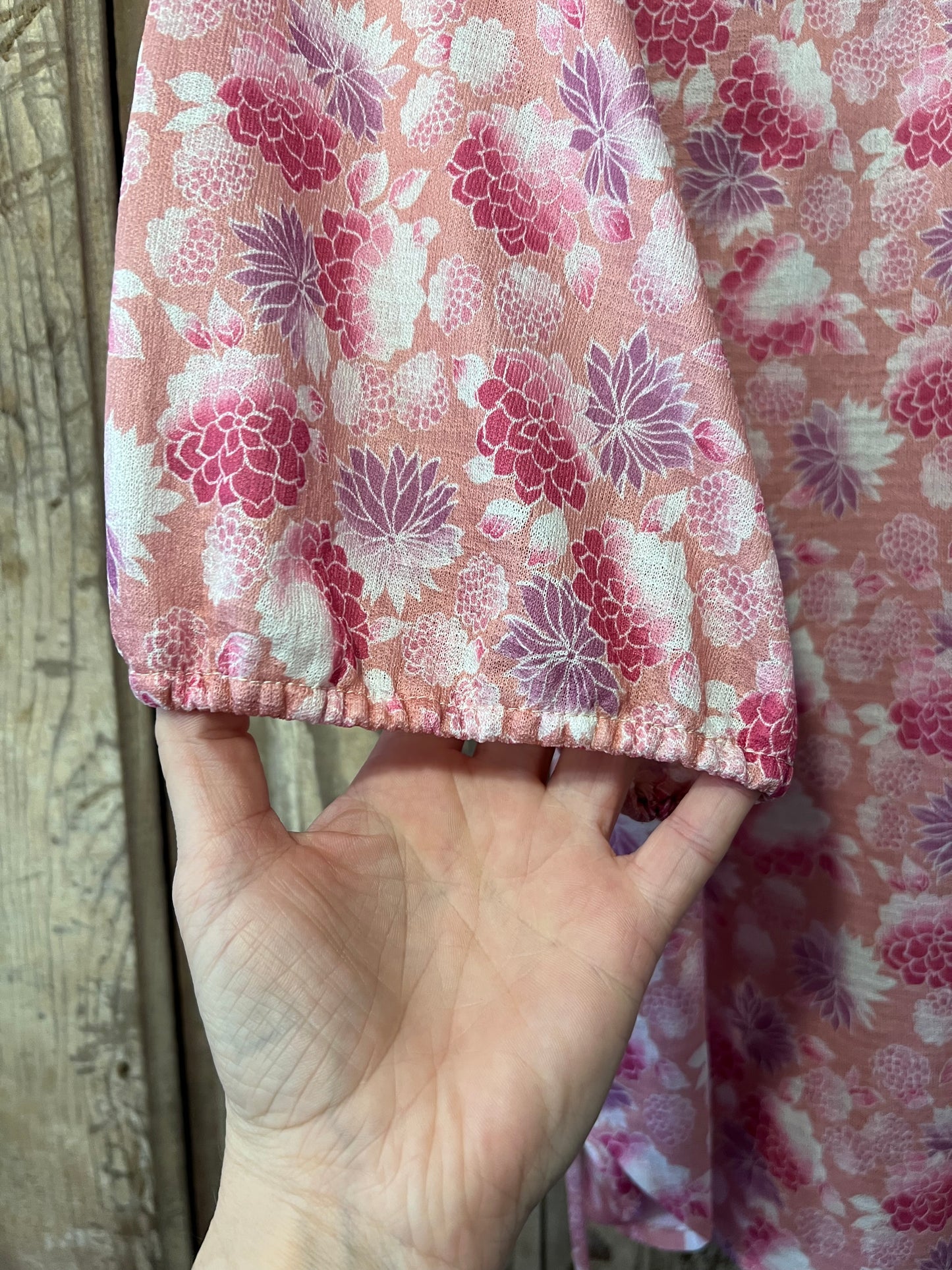 70's Illusions Pink + Purple Floral Button Up Blouse