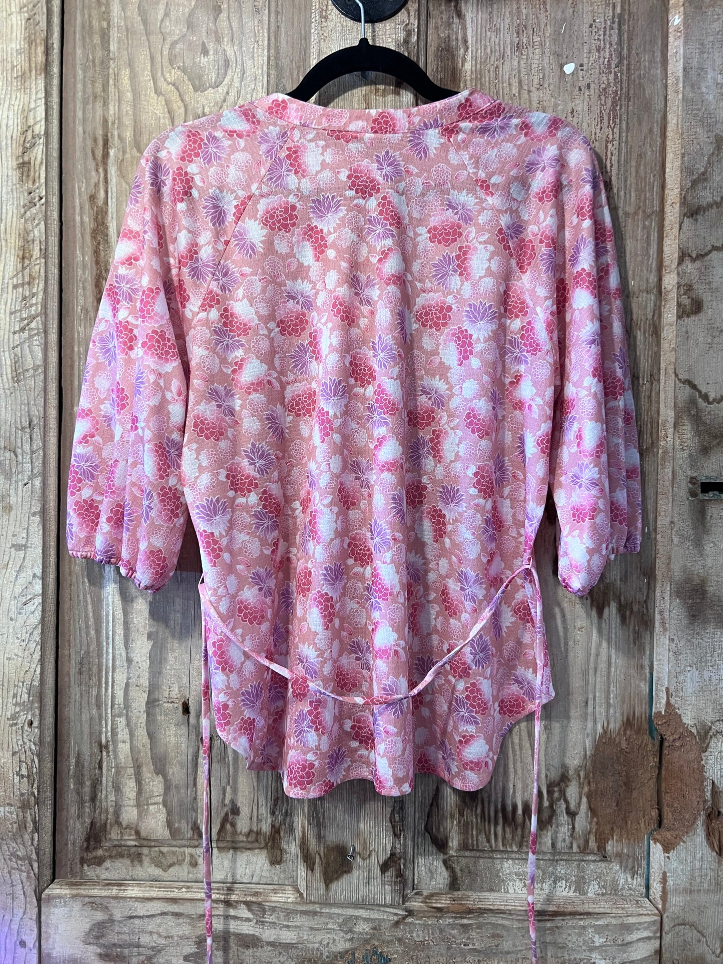 70's Illusions Pink + Purple Floral Button Up Blouse