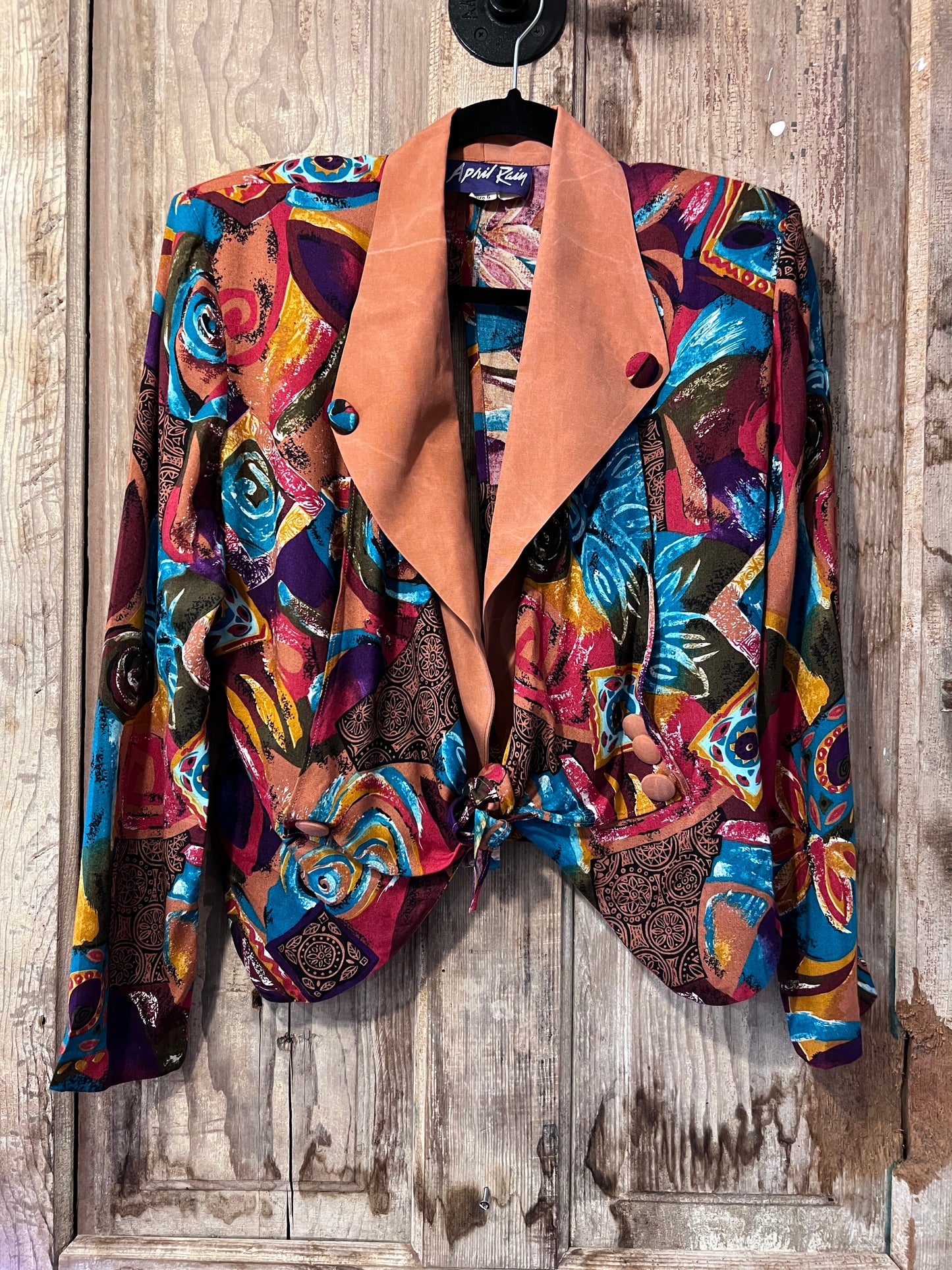 70's/80's April Rain Colorful Front Tie Blouse