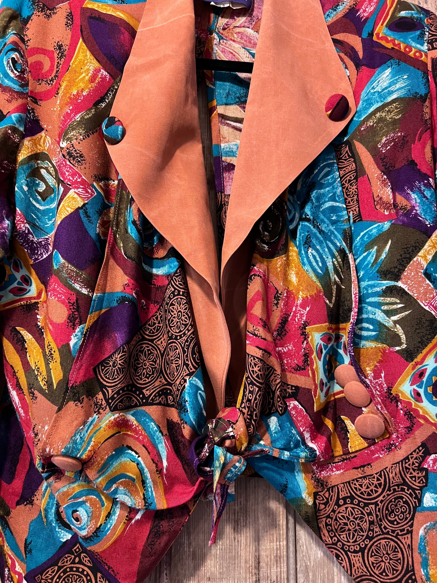 70's/80's April Rain Colorful Front Tie Blouse