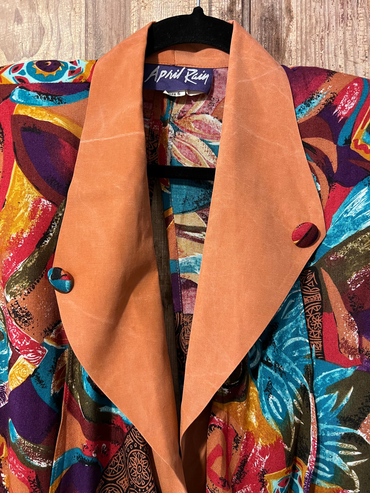 70's/80's April Rain Colorful Front Tie Blouse