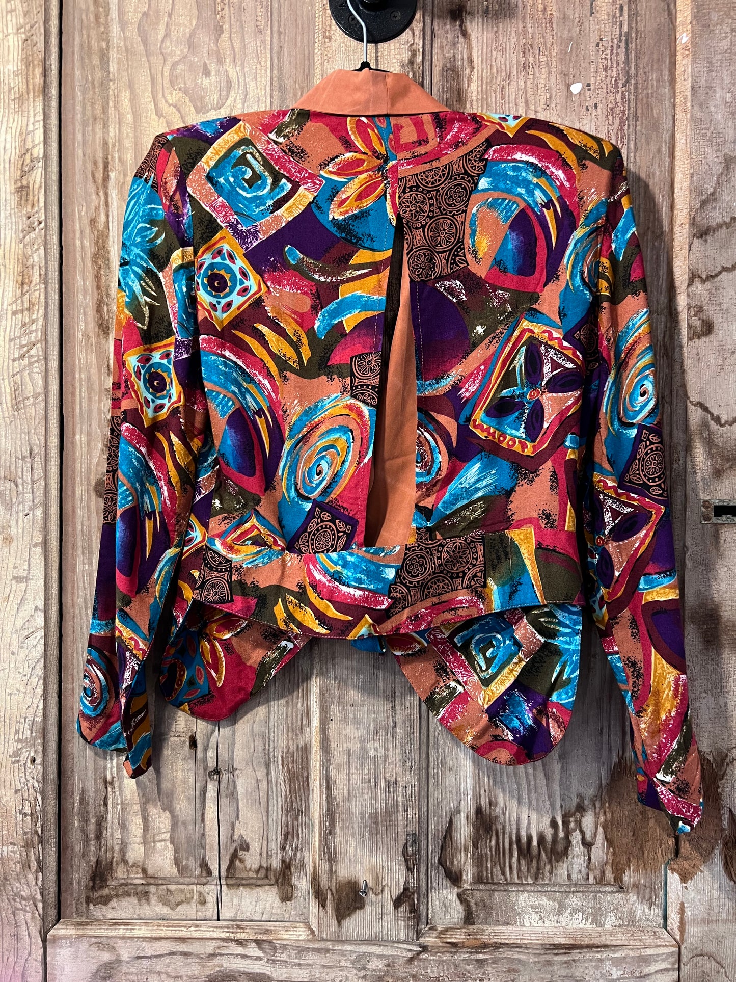 70's/80's April Rain Colorful Front Tie Blouse