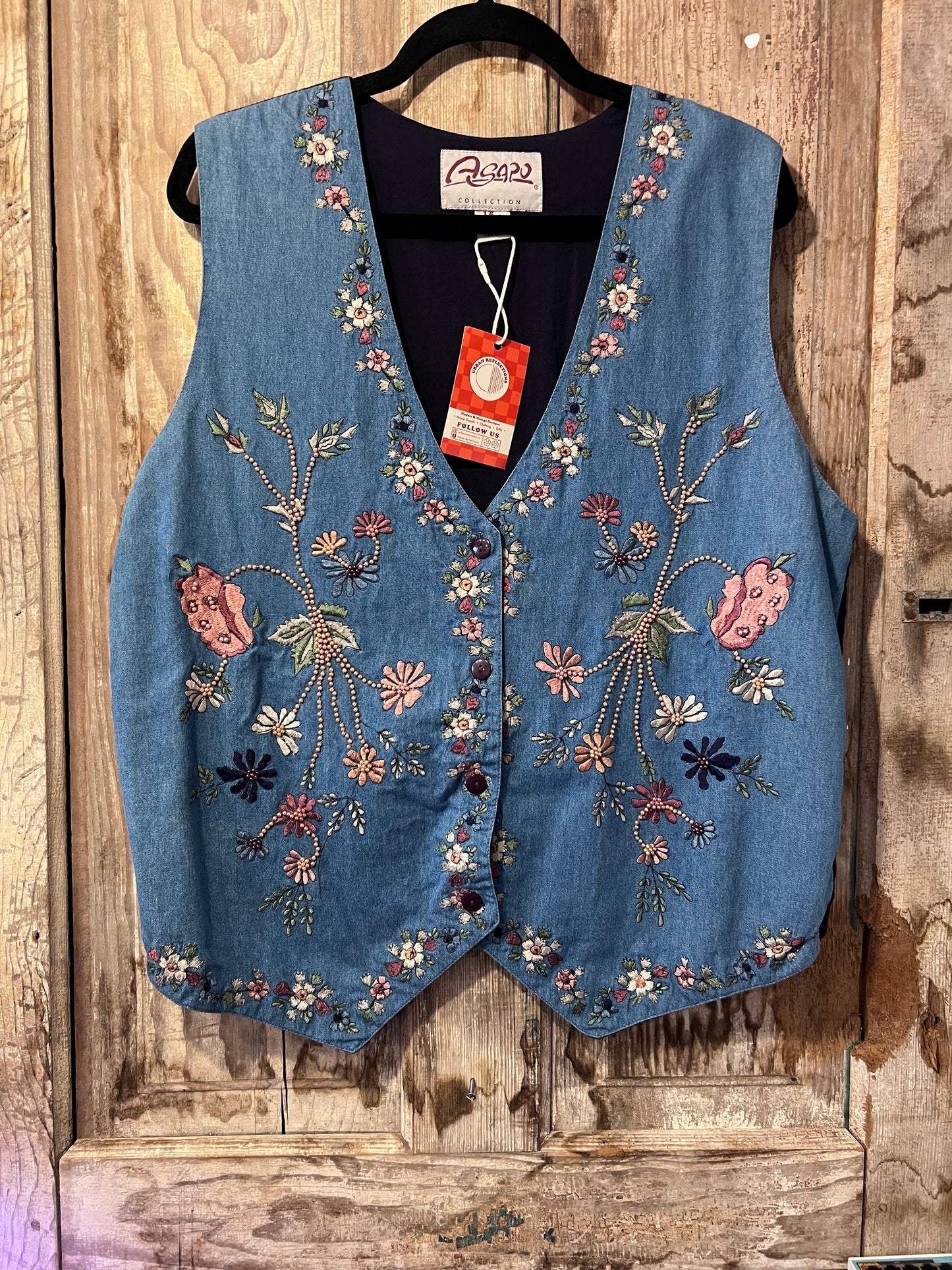 70's ASAPO Embroidered + Beaded Denim Vest