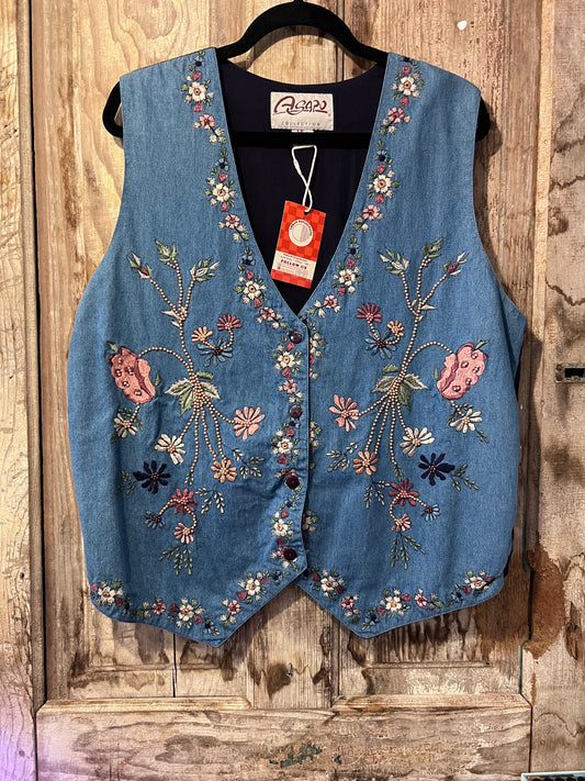 70's ASAPO Embroidered + Beaded Denim Vest