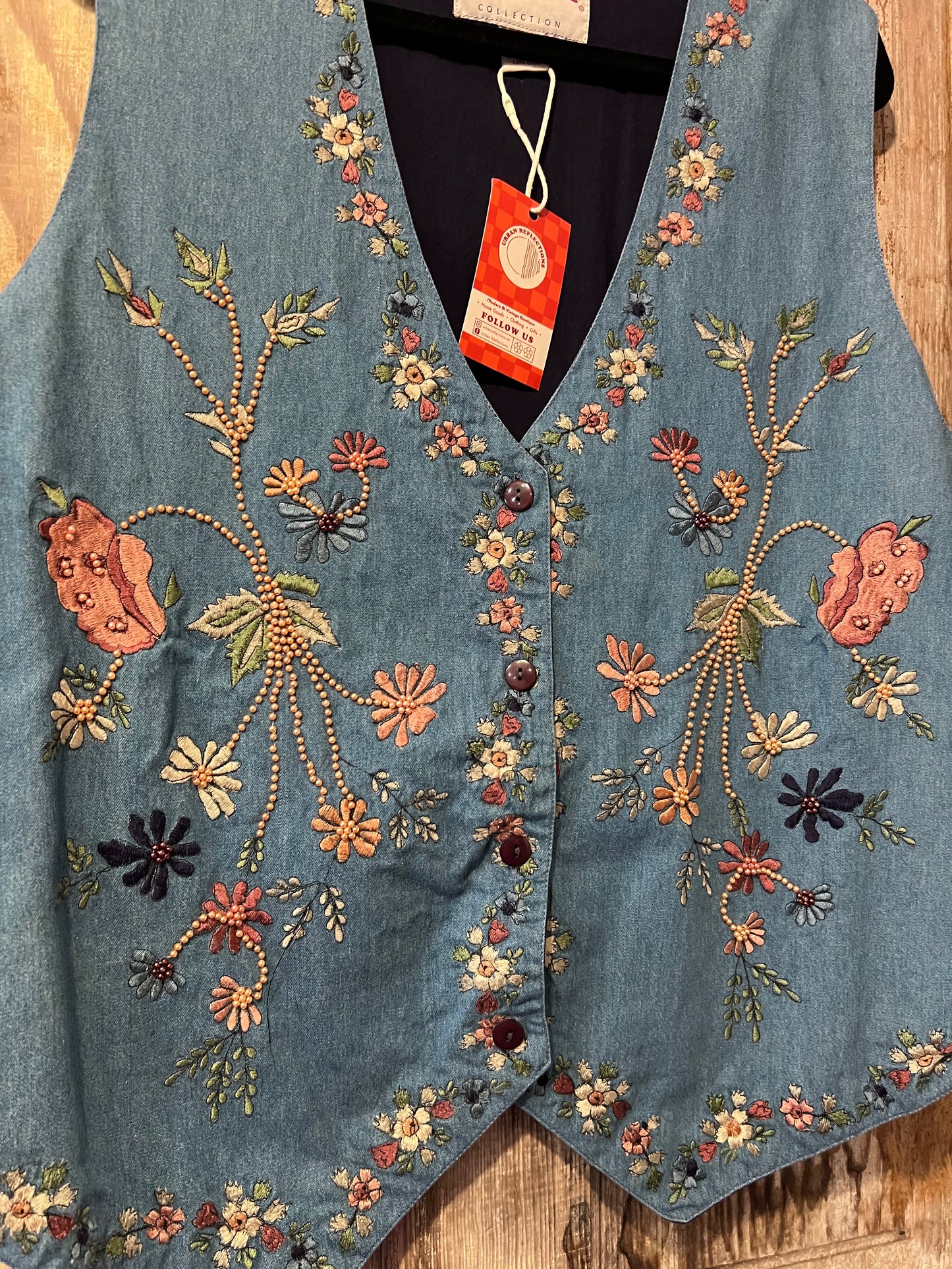 70's ASAPO Embroidered + Beaded Denim Vest