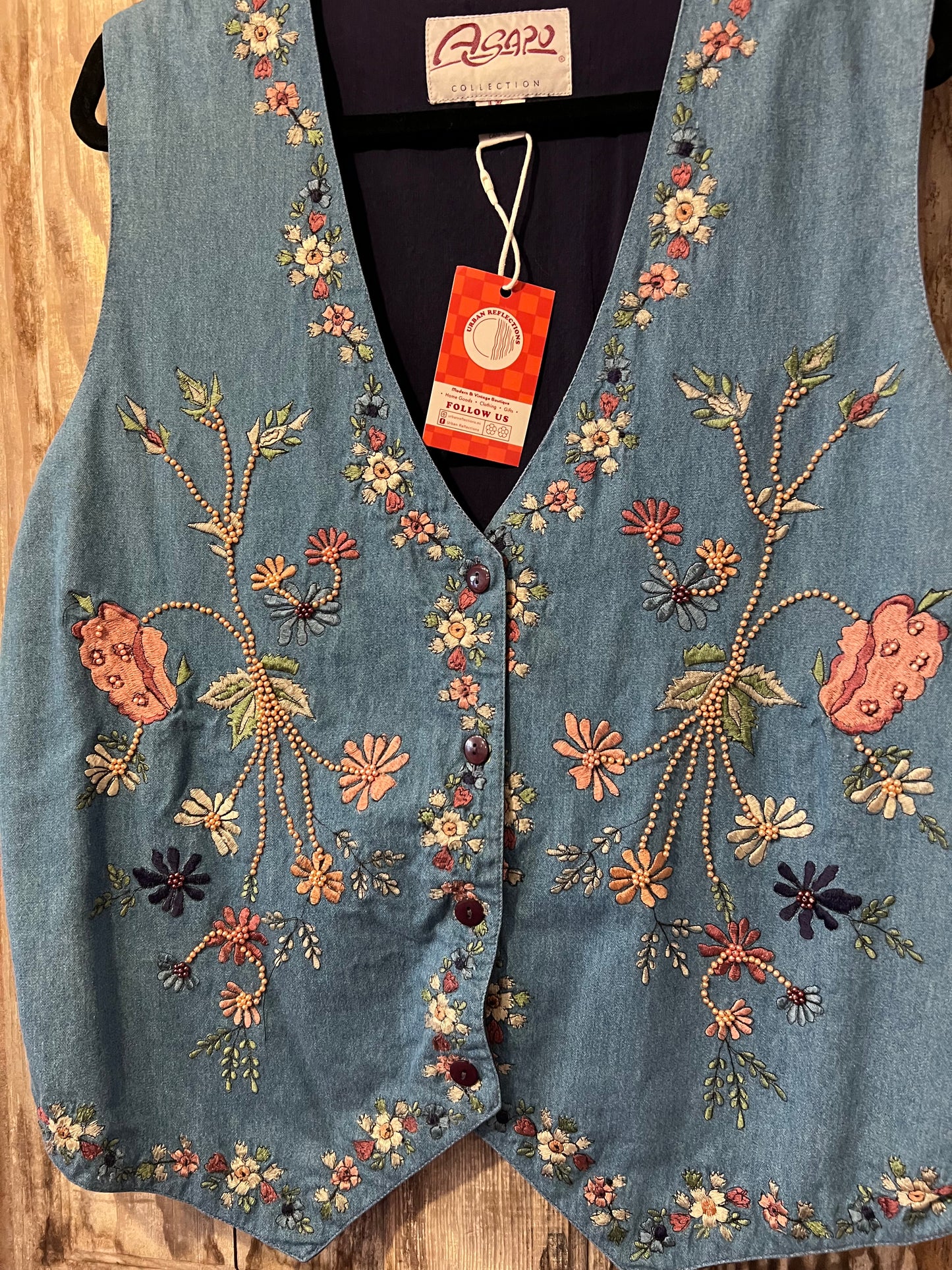 70's ASAPO Embroidered + Beaded Denim Vest