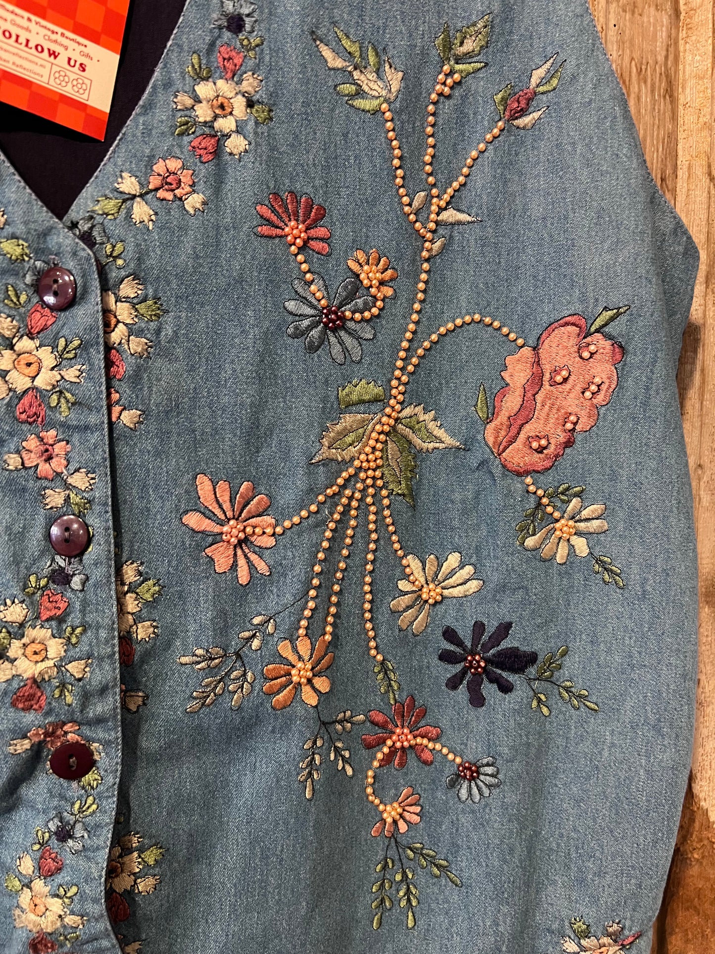 70's ASAPO Embroidered + Beaded Denim Vest