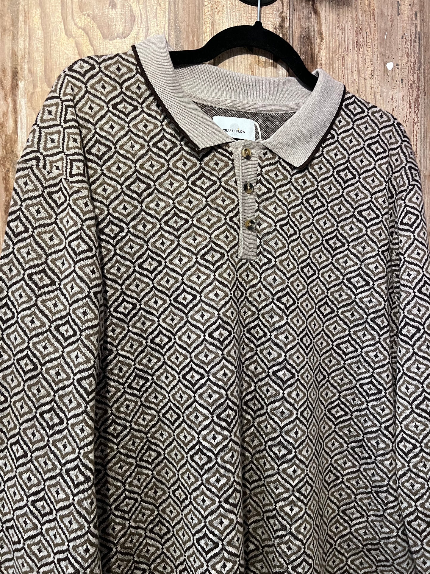 80's/90's CRAFTFLOW Patterned Henley Long Sleeve Shirt