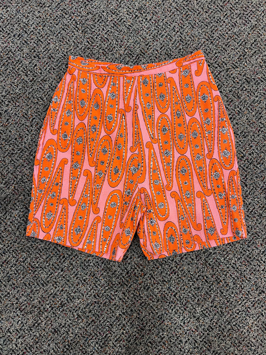70's Orange + Pink Paisley Patterned Shorts