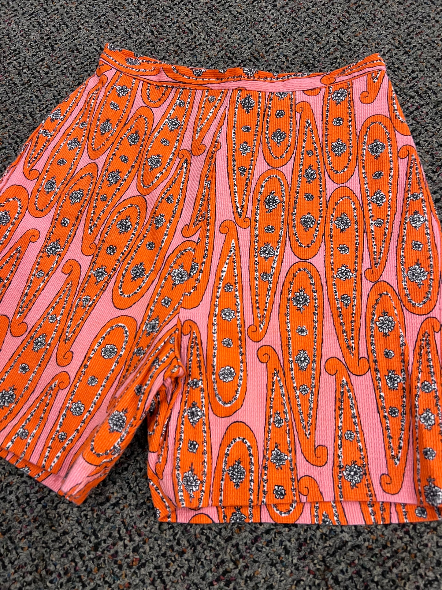 70's Orange + Pink Paisley Patterned Shorts