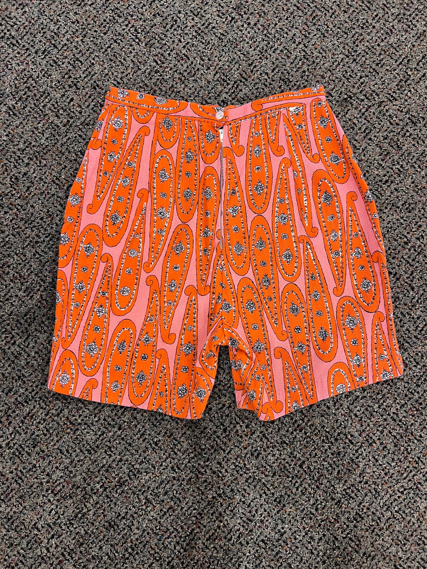 70's Orange + Pink Paisley Patterned Shorts