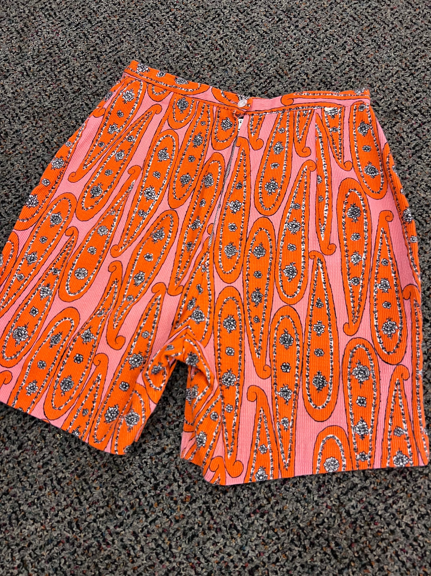 70's Orange + Pink Paisley Patterned Shorts
