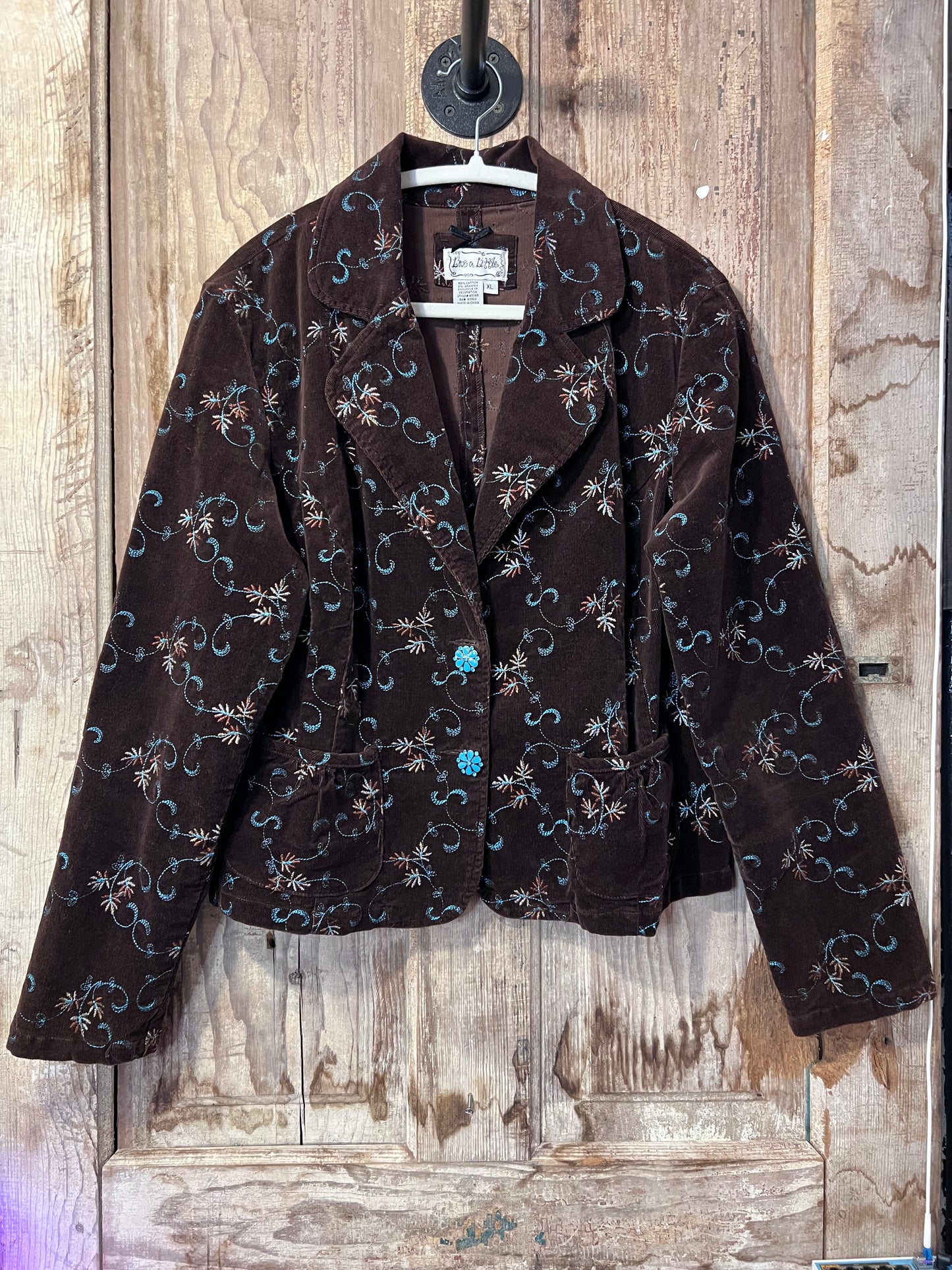 Y2K Brown Embroidered Corduroy Blazer