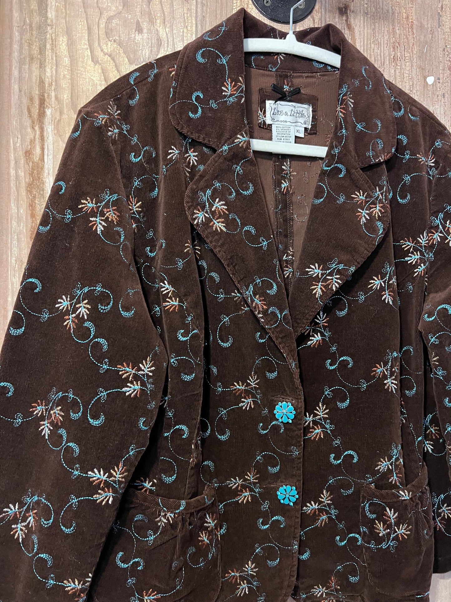 Y2K Brown Embroidered Corduroy Blazer