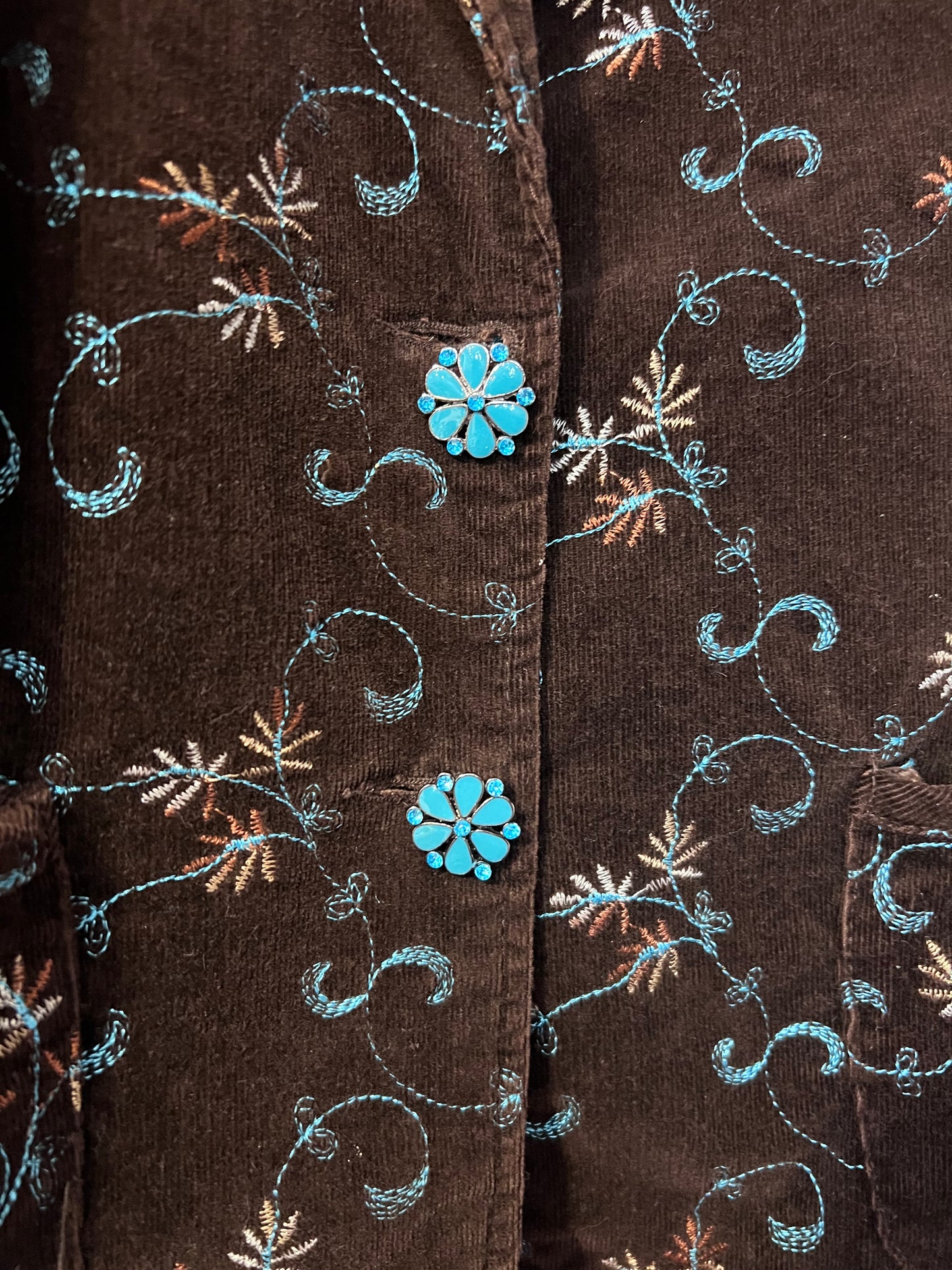 Y2K Brown Embroidered Corduroy Blazer
