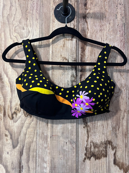 80's/90's Black Polka Dot Floral Swim Top