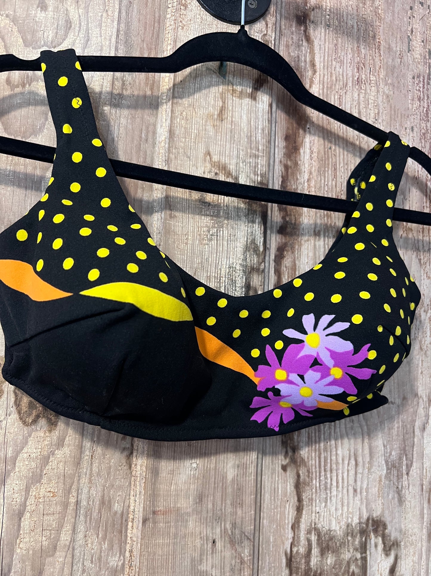 80's/90's Black Polka Dot Floral Swim Top