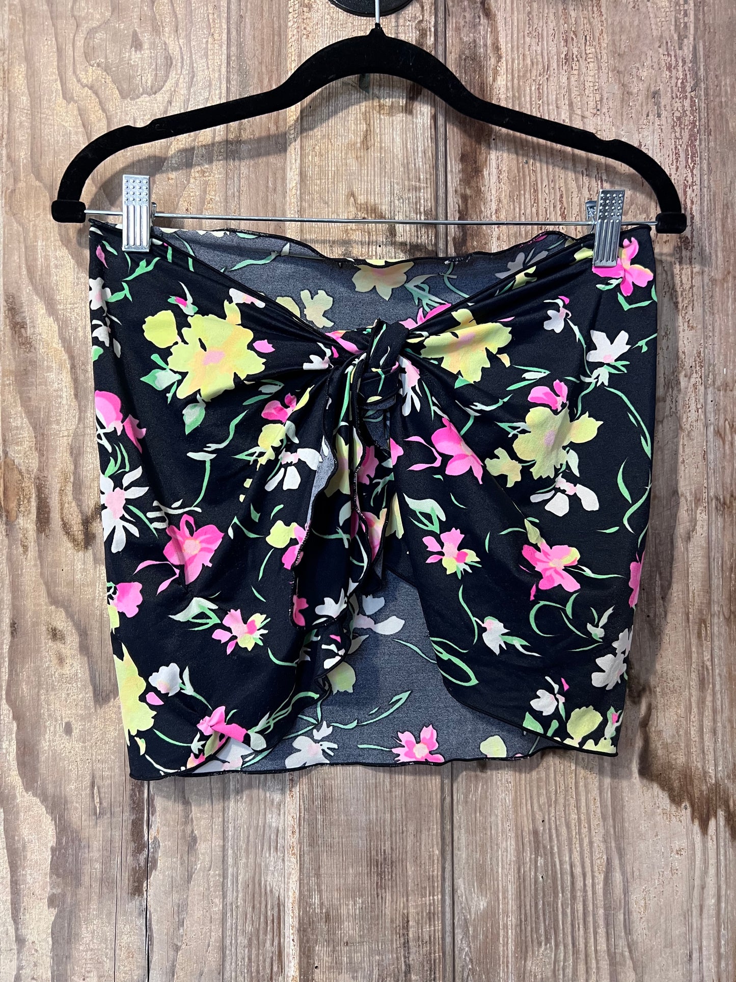 80's/90's Black Floral Swimsuit Cover Up Wrap Skirt