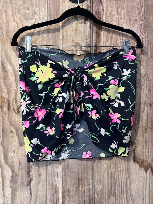 80's/90's Black Floral Swimsuit Cover Up Wrap Skirt