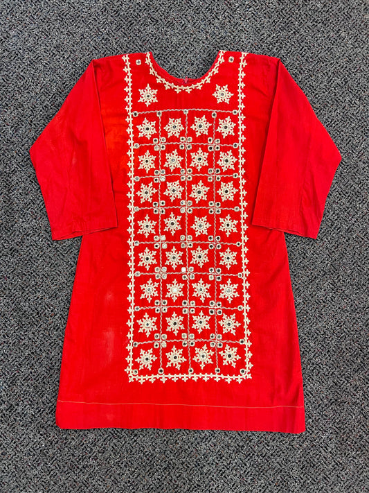 60's/70's Red Embroidered Front Dress