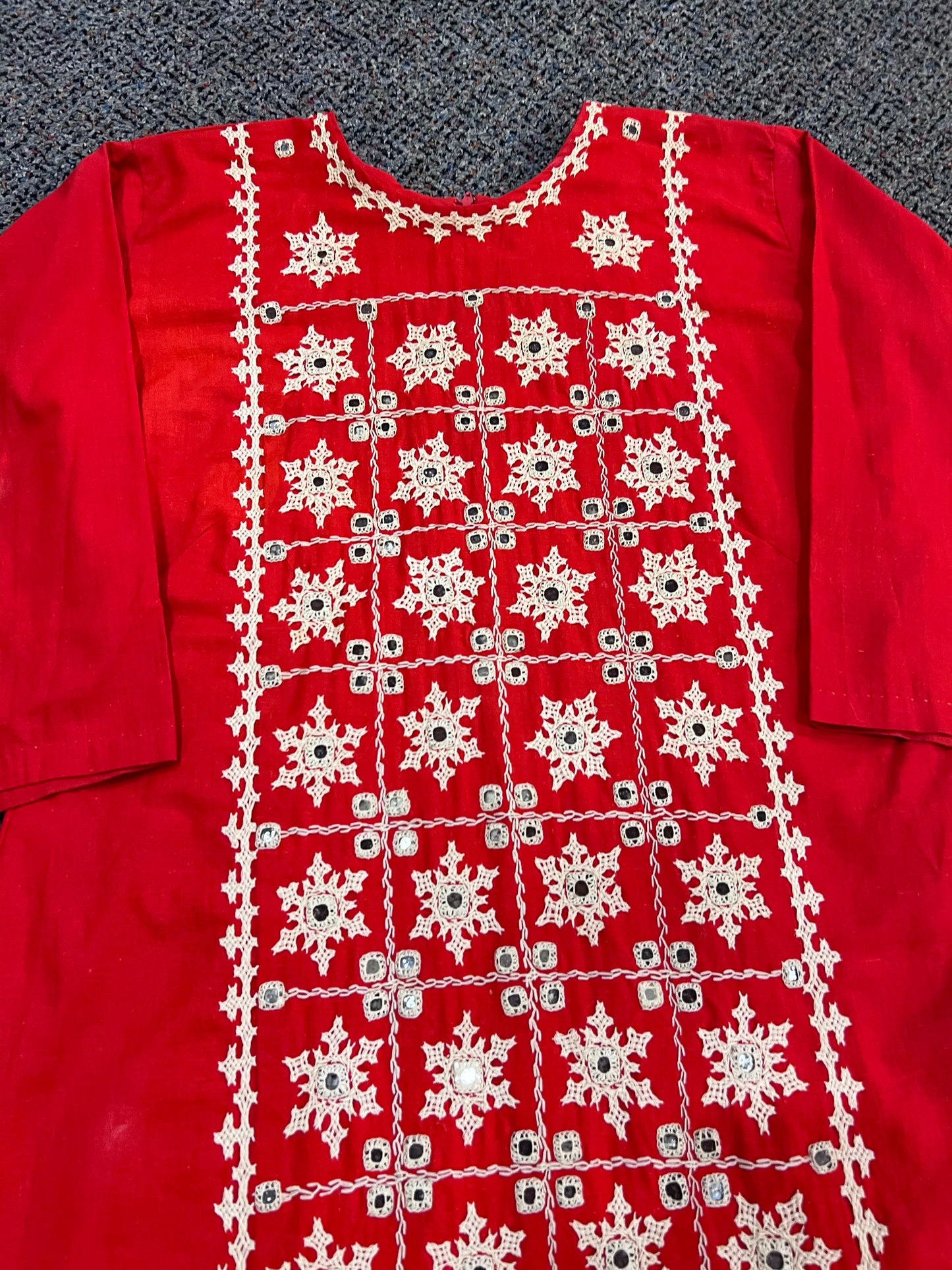 60's/70's Red Embroidered Front Dress