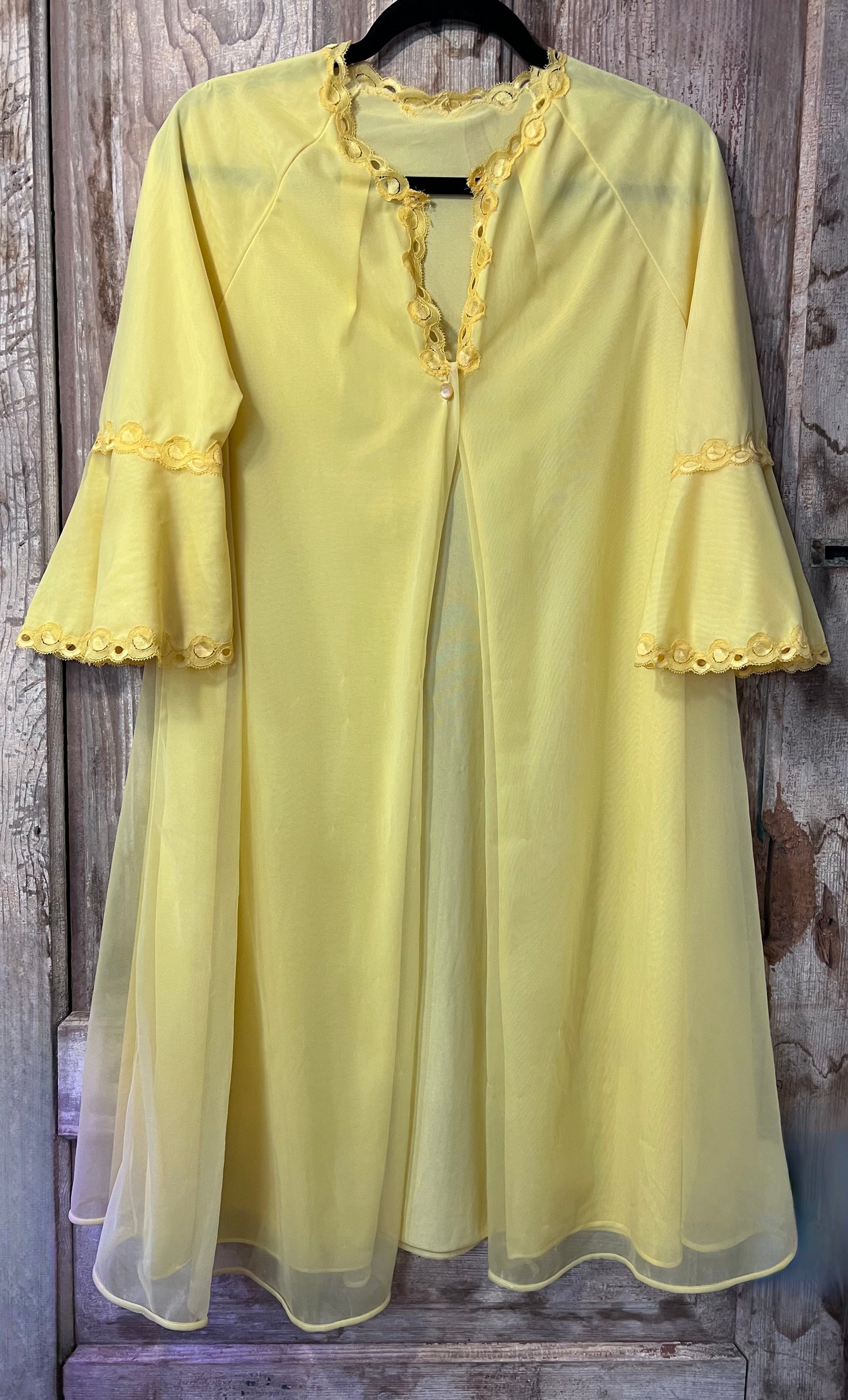 70's Bright Yellow Flowy Lace Bell Sleeve Nighty