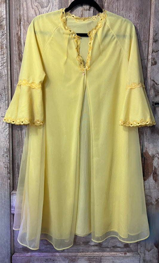 70's Bright Yellow Flowy Lace Bell Sleeve Nighty