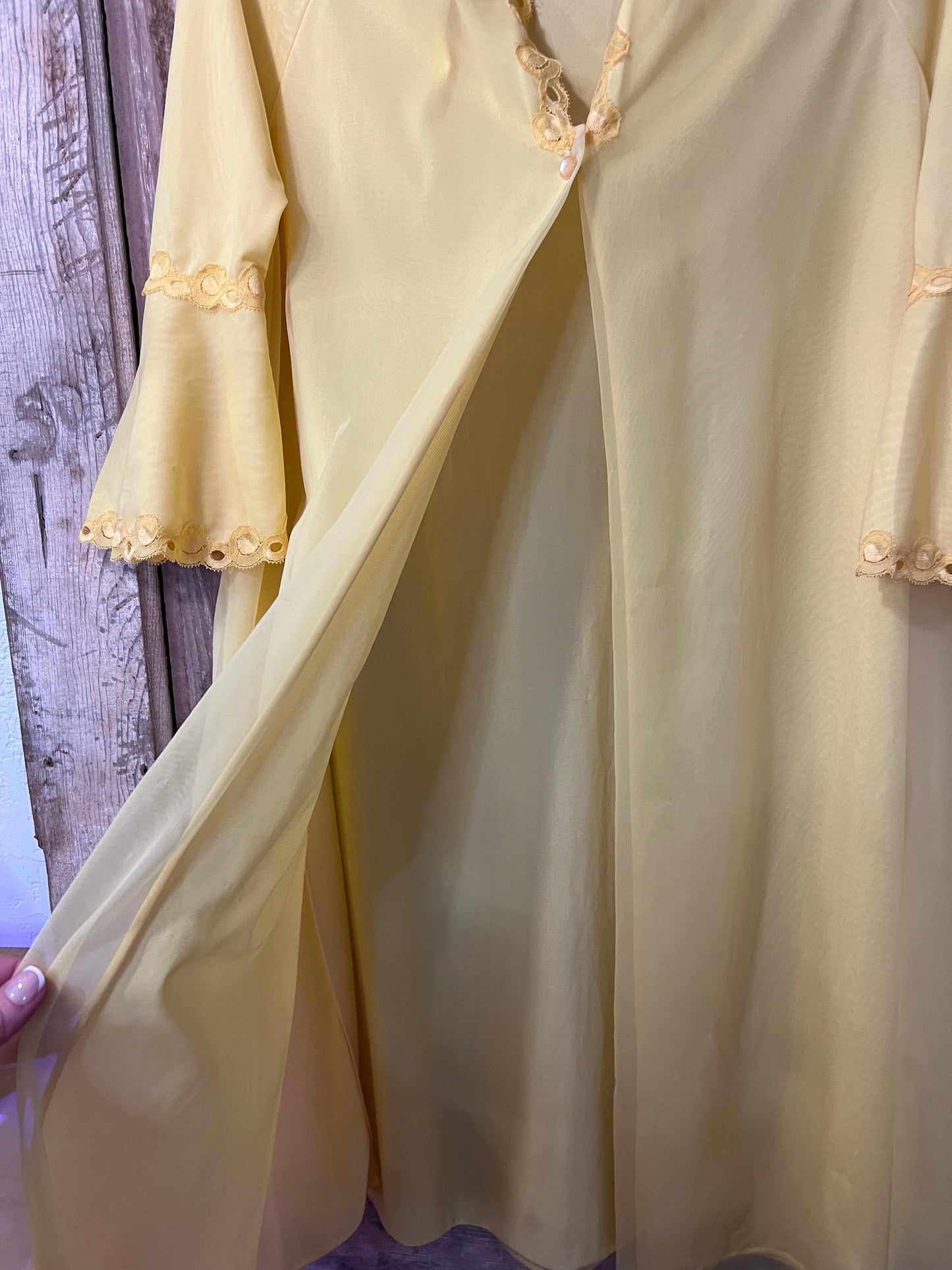 70's Bright Yellow Flowy Lace Bell Sleeve Nighty