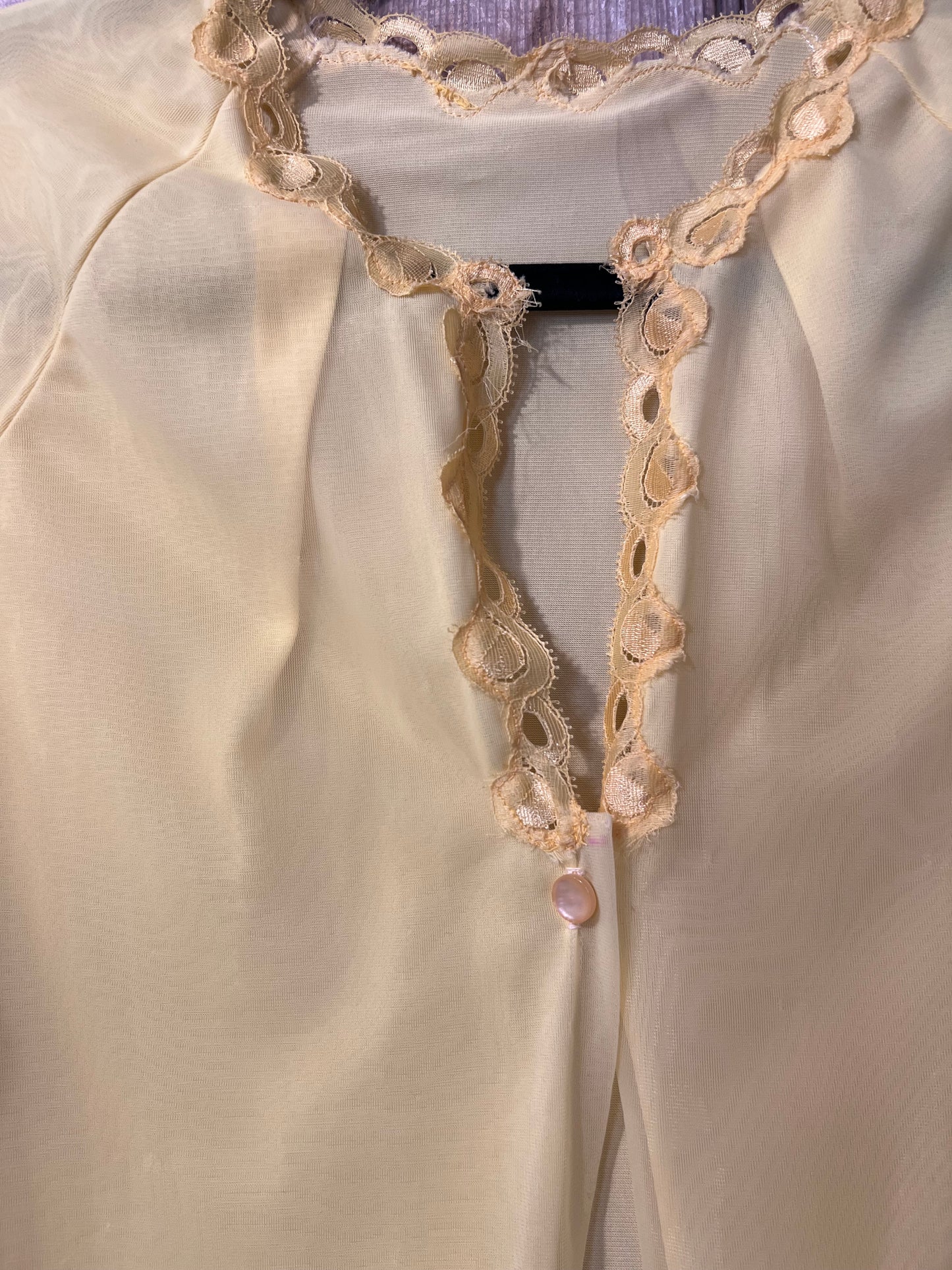 70's Bright Yellow Flowy Lace Bell Sleeve Nighty