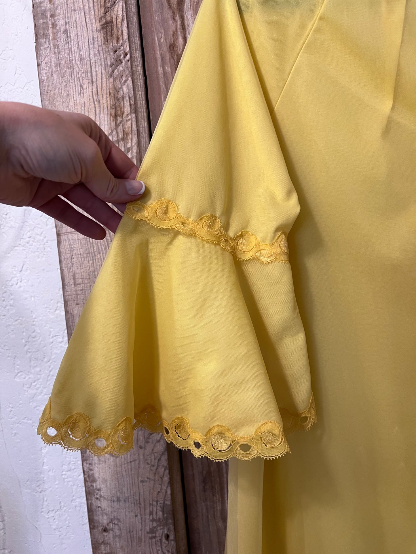 70's Bright Yellow Flowy Lace Bell Sleeve Nighty