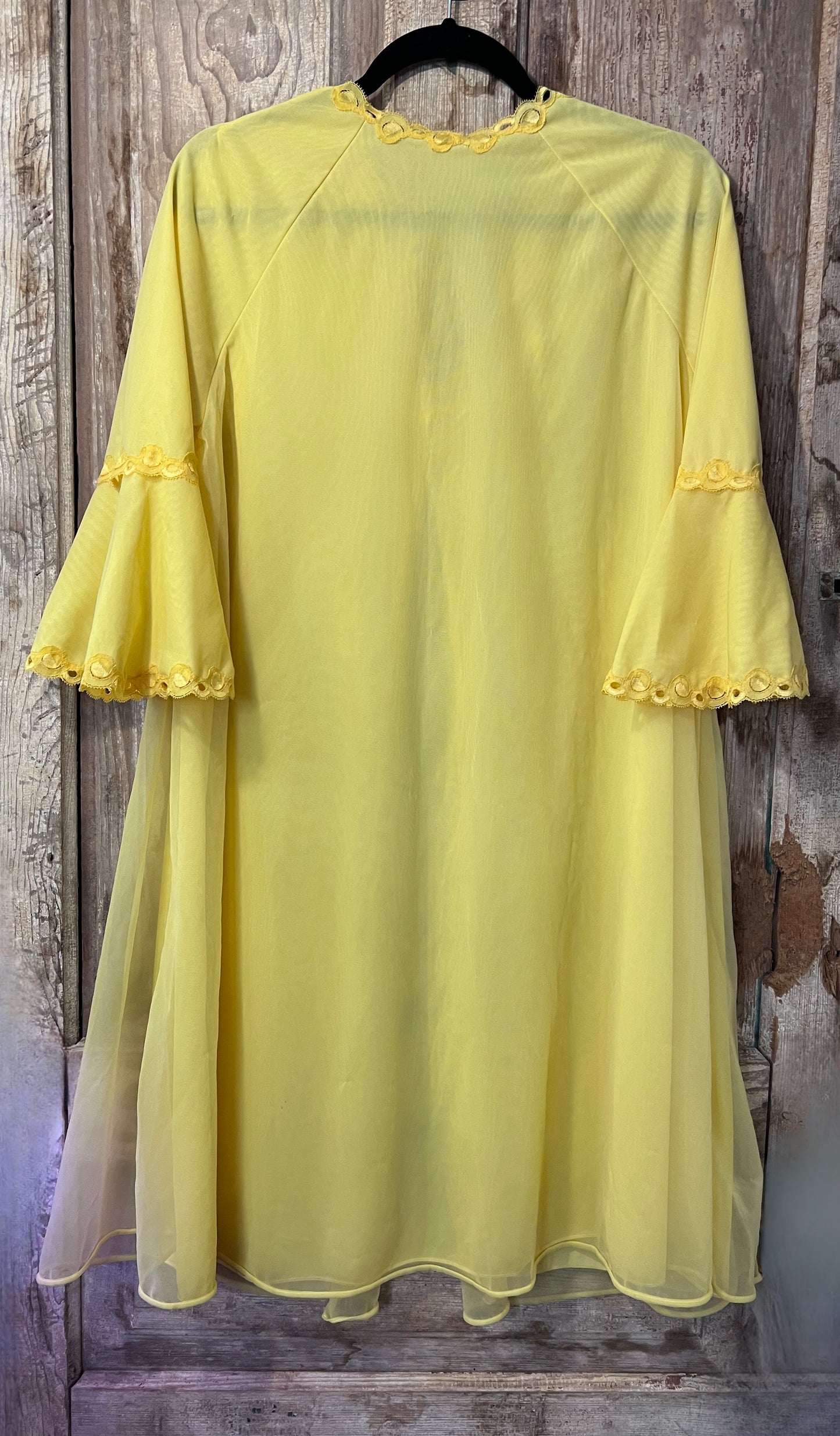 70's Bright Yellow Flowy Lace Bell Sleeve Nighty