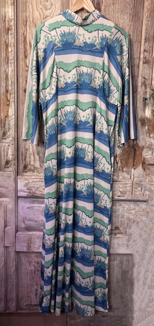 60's/70's Jacobson's Blue + Green High Neck Dress