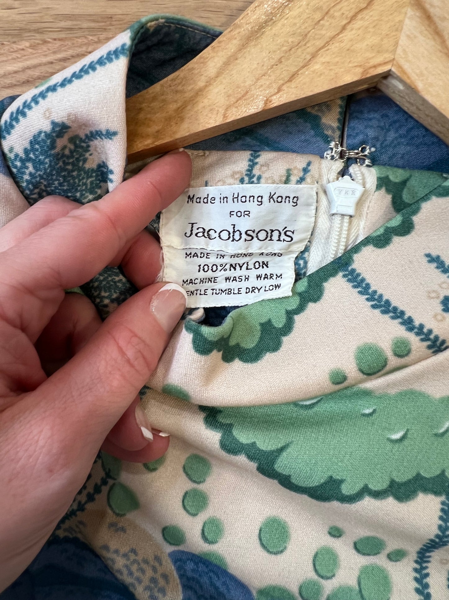 60's/70's Jacobson's Blue + Green High Neck Dress