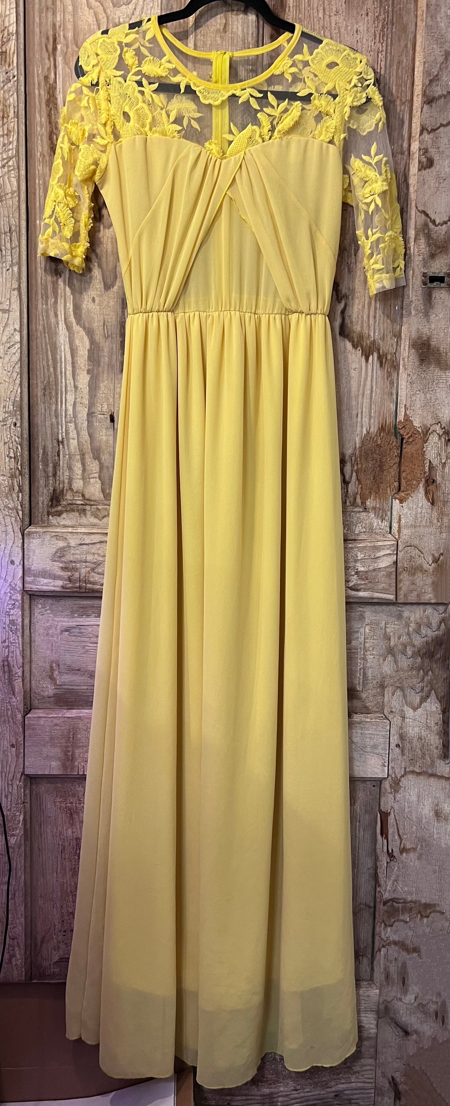 70's Yellow Top Floral Sheer Lace Dress