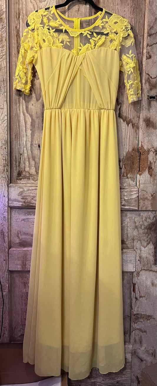70's Yellow Top Floral Sheer Lace Dress