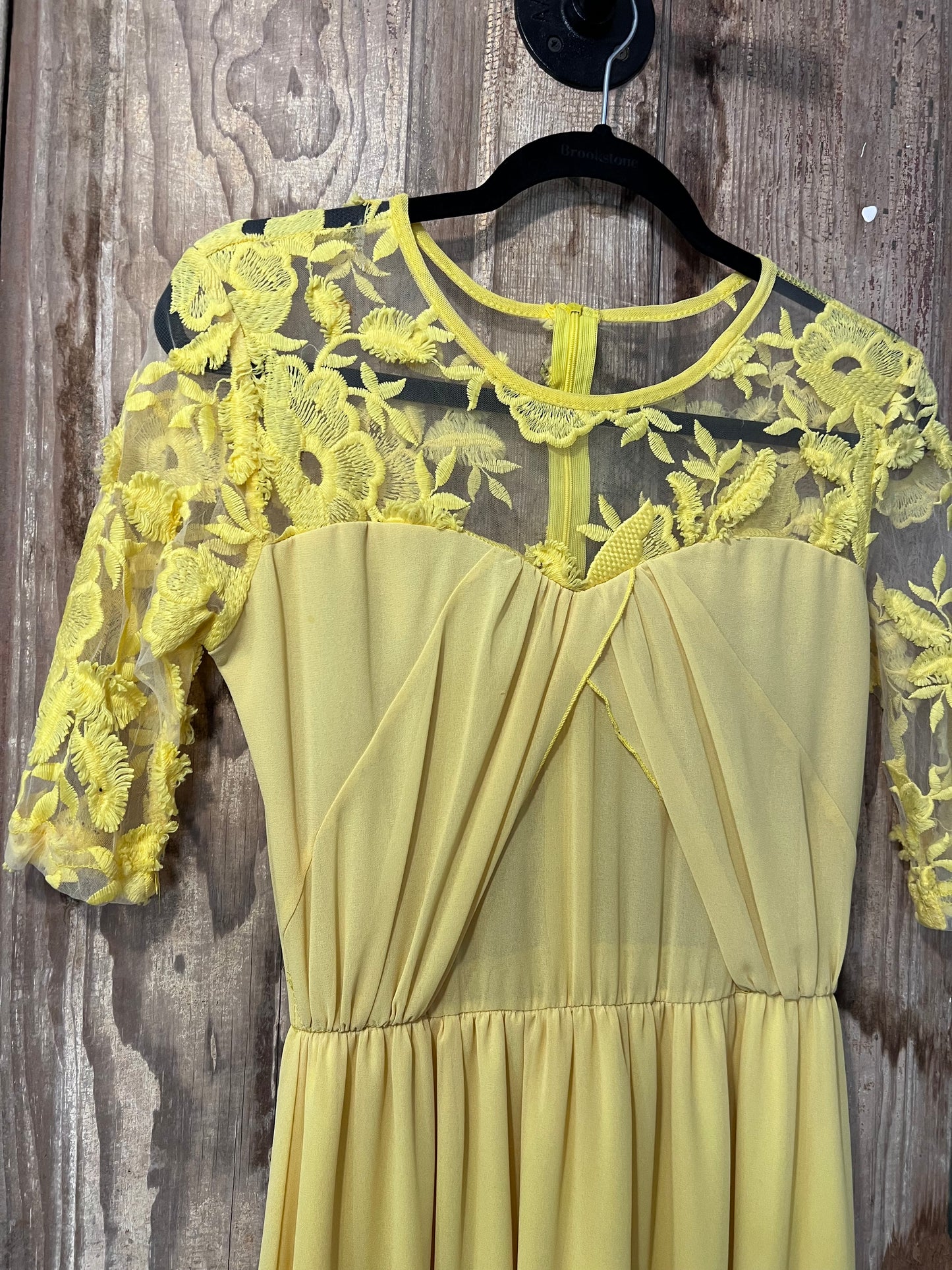 70's Yellow Top Floral Sheer Lace Dress