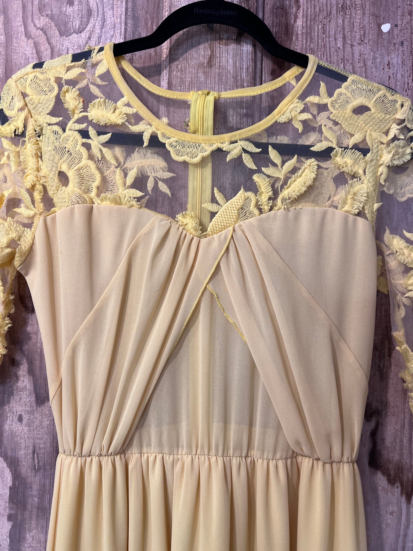 70's Yellow Top Floral Sheer Lace Dress