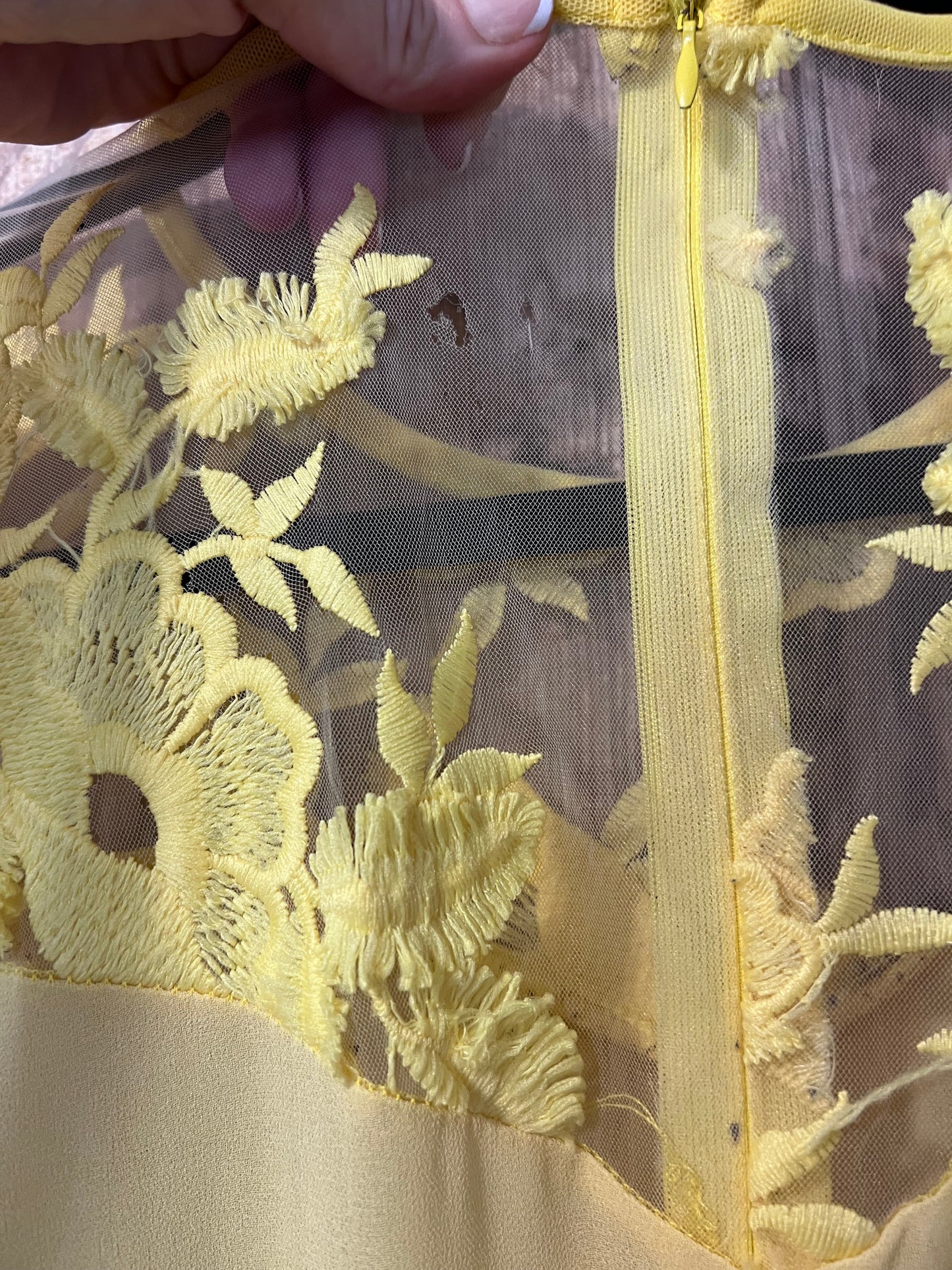 70's Yellow Top Floral Sheer Lace Dress