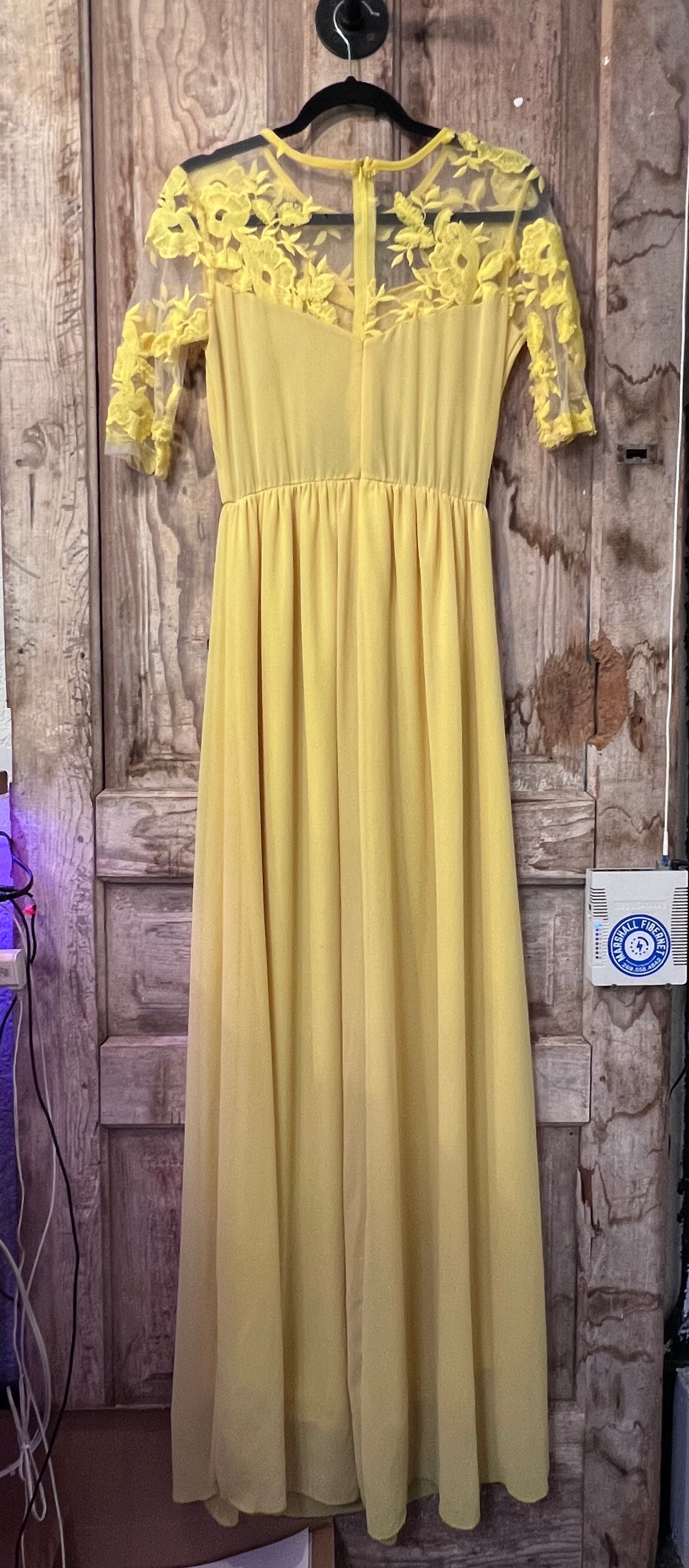 70's Yellow Top Floral Sheer Lace Dress